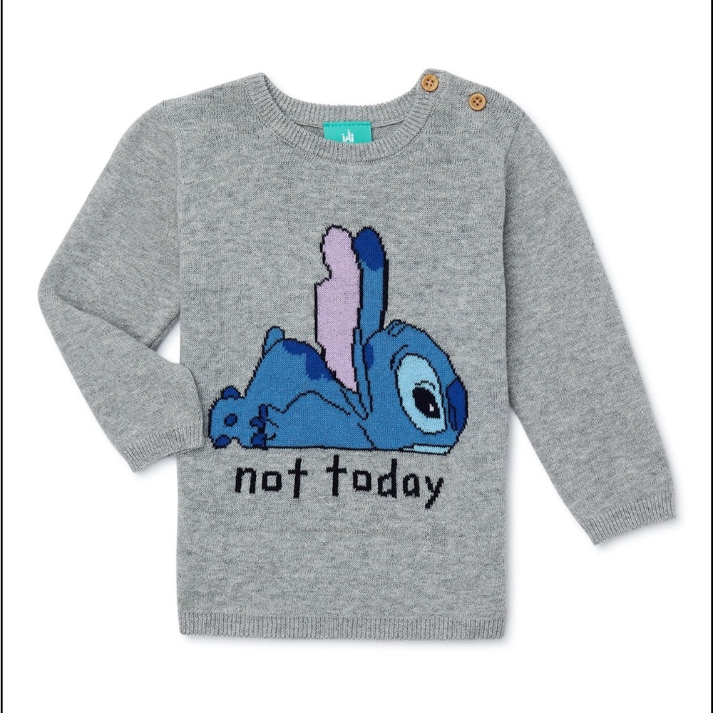 Disney Lilo & Stitch Jacquard Knit Crew Sweater with Buttons at Shoulder, 12M